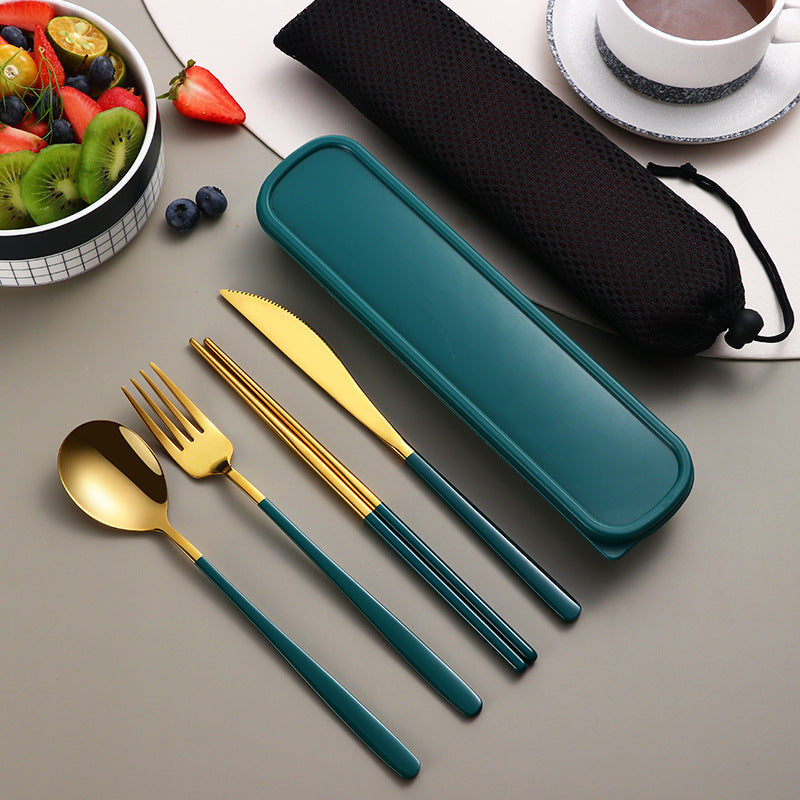 Kitchen Accessories Camping Travel Sets Gold Knife Fork Spoon Portable Cutlery Sets with case