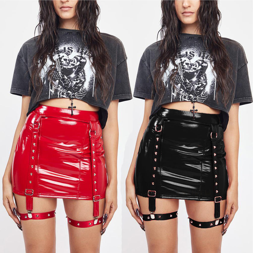 Women's Leather Trendy Hip Skirt