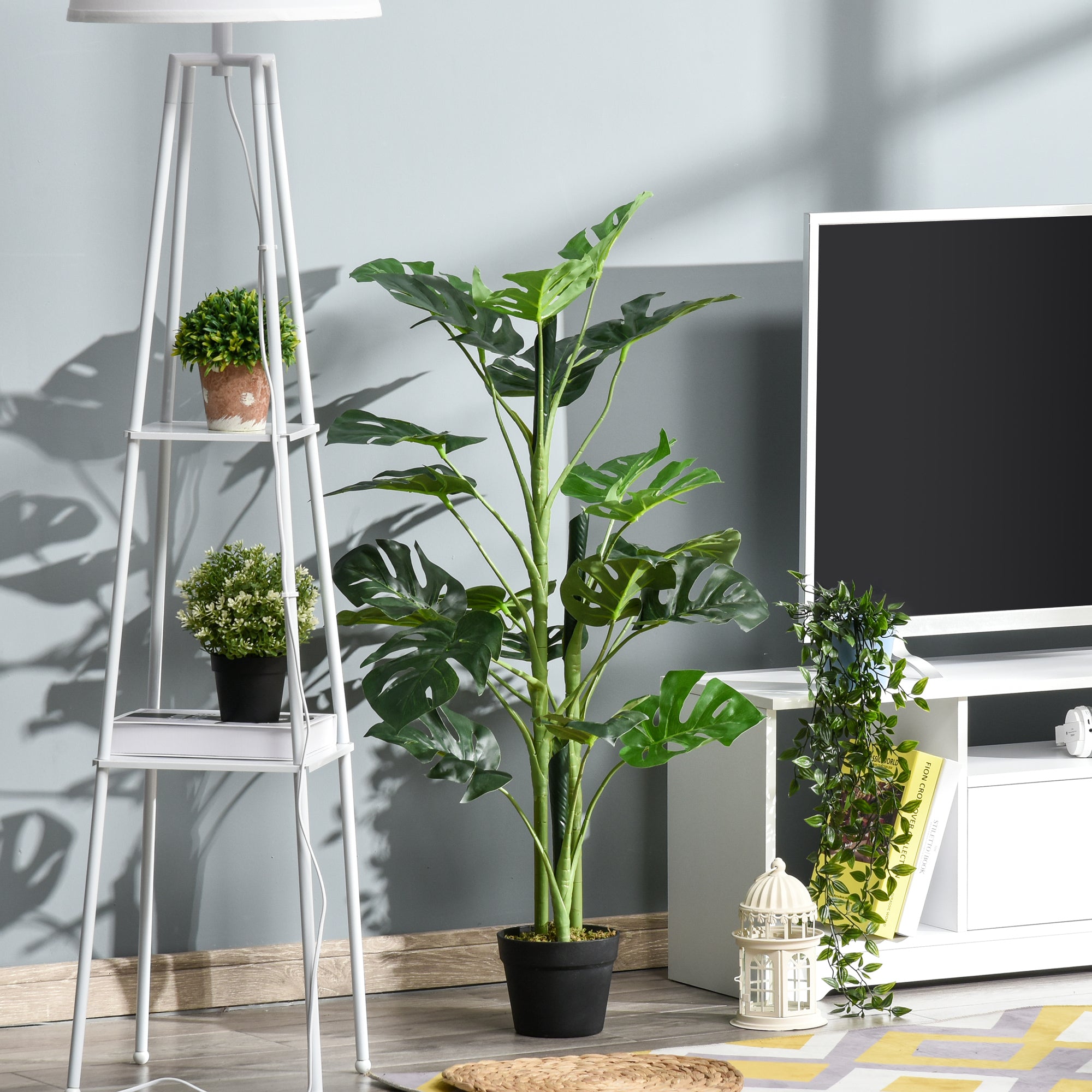 100cm/3.3FT Artificial Monstera Tree Decorative Cheese Plant 21 Leaves With Nursery Pot, Fake Tropical Palm Tree For Indoor Dcor