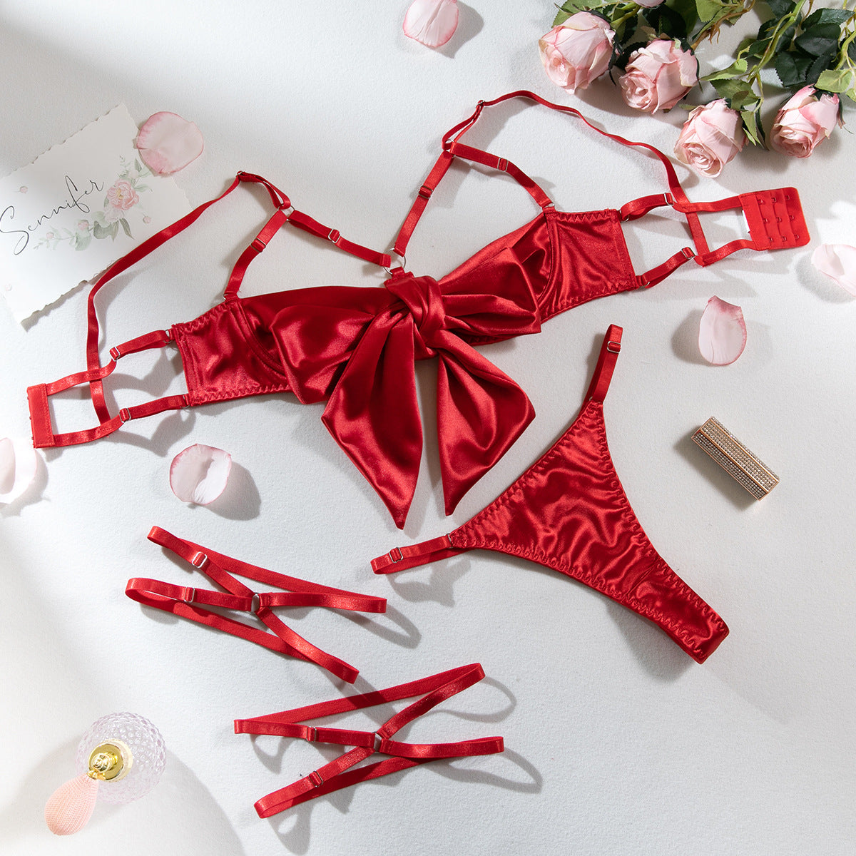 Underwear Steel Ring Cutout Topless Color Three-piece Set