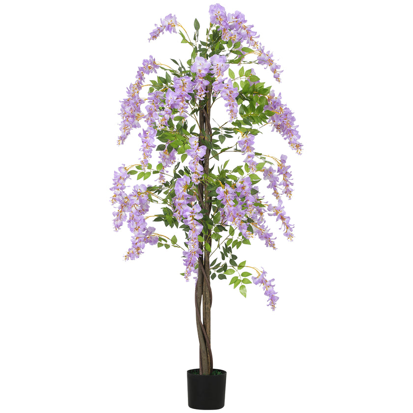 180cm Ficus Artificial Tree, Fake Wisteria Tree In Nursery Pot, Indoor Greenery Tall Faux Floor Plant For Living Room Office Decor, Purple