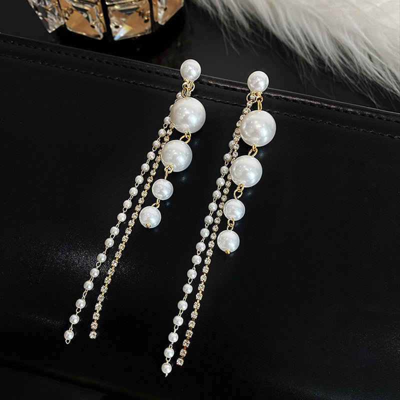 Women's Fashion Personality Simple Pearl Tassel Earrings