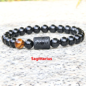 Twelve Constellation Elastic Bracelet Men Obsidian Couple