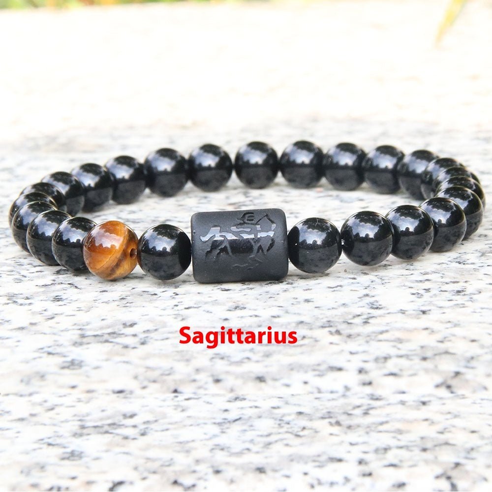 Twelve Constellation Elastic Bracelet Men Obsidian Couple
