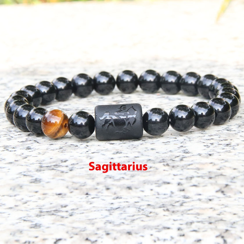Twelve Constellation Elastic Bracelet Men Obsidian Couple