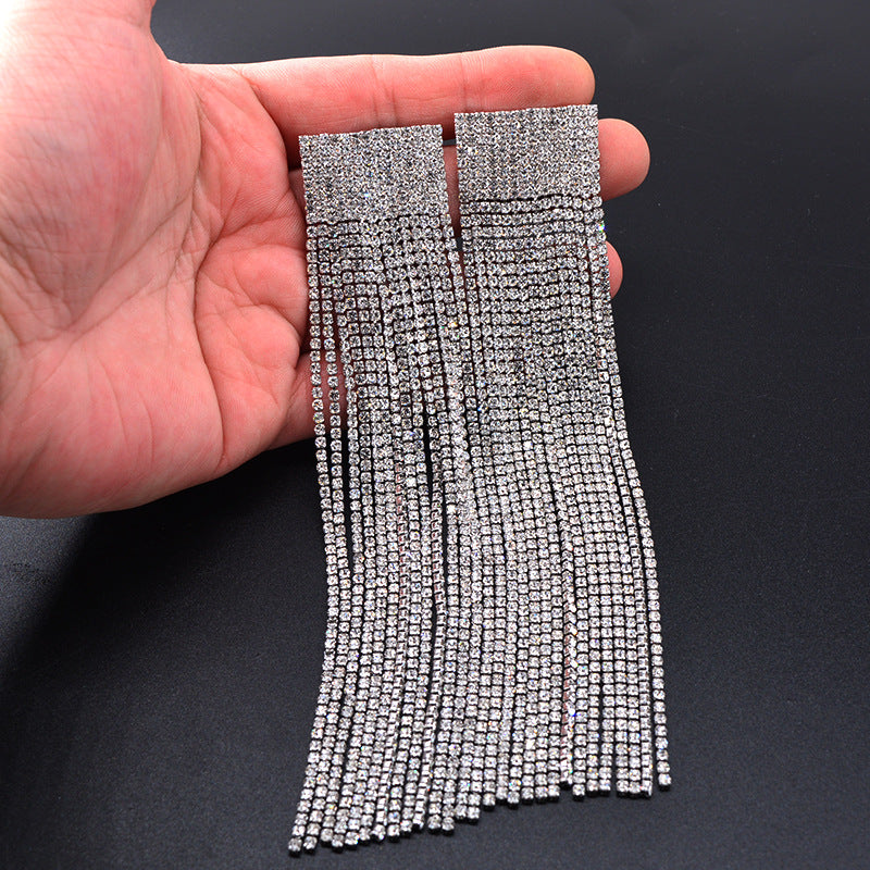 All-match Diamond Long Rhinestone Claw Chain Earrings