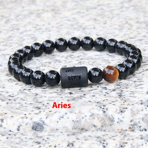 Twelve Constellation Elastic Bracelet Men Obsidian Couple