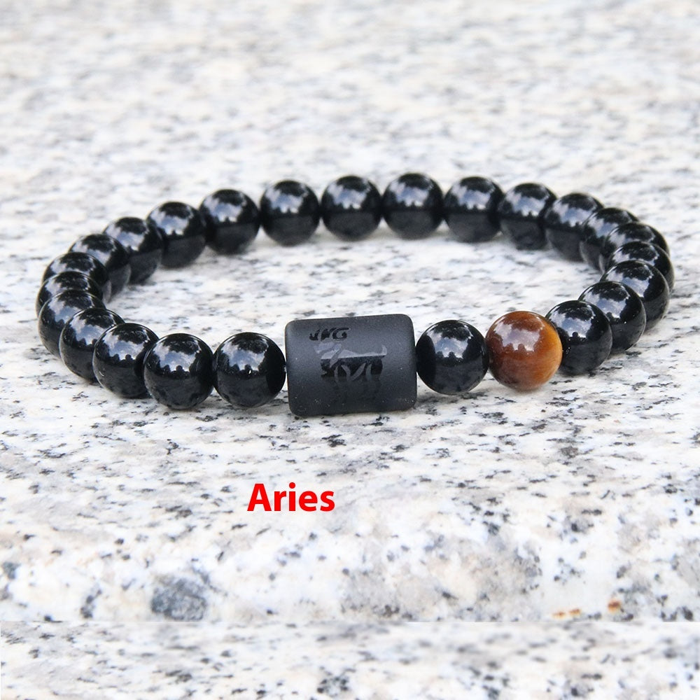 Twelve Constellation Elastic Bracelet Men Obsidian Couple