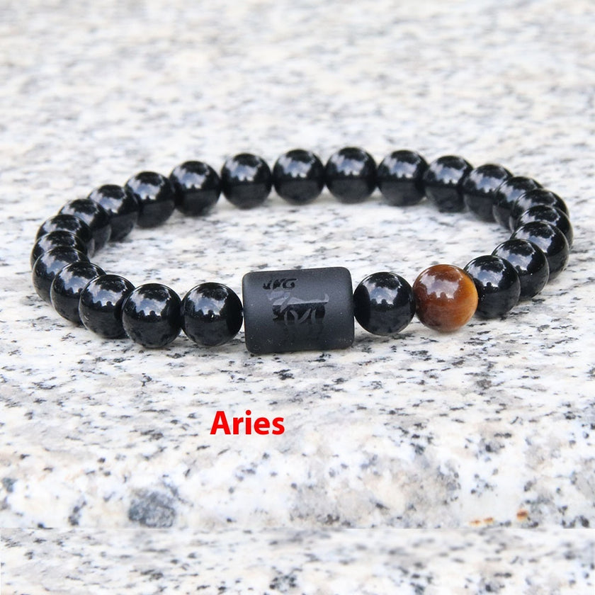 Twelve Constellation Elastic Bracelet Men Obsidian Couple