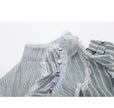 Short Shirt Women Spring Green Striped See-through Organza Turtleneck Patchwork Sexy Top