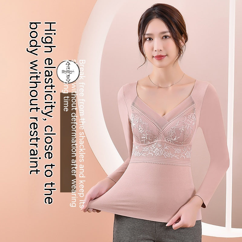 Women's Fashionable Warm Bra-free Long Sleeve With Chest Pad