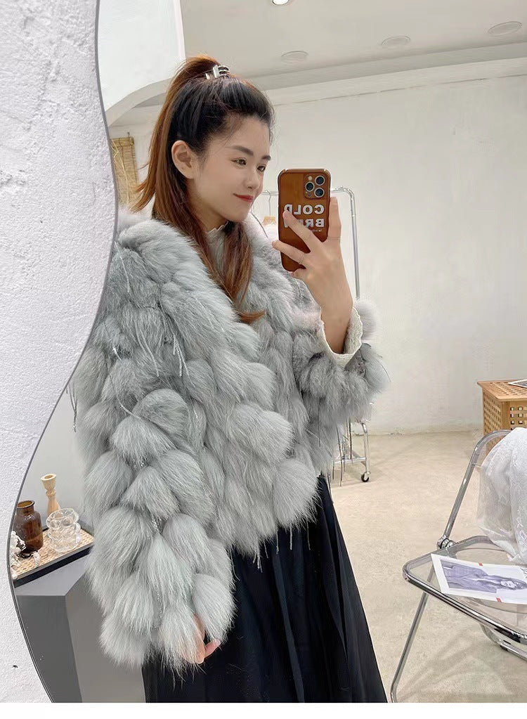 Fox Fur Fur Coat Female Short Tassel Thicken Coat