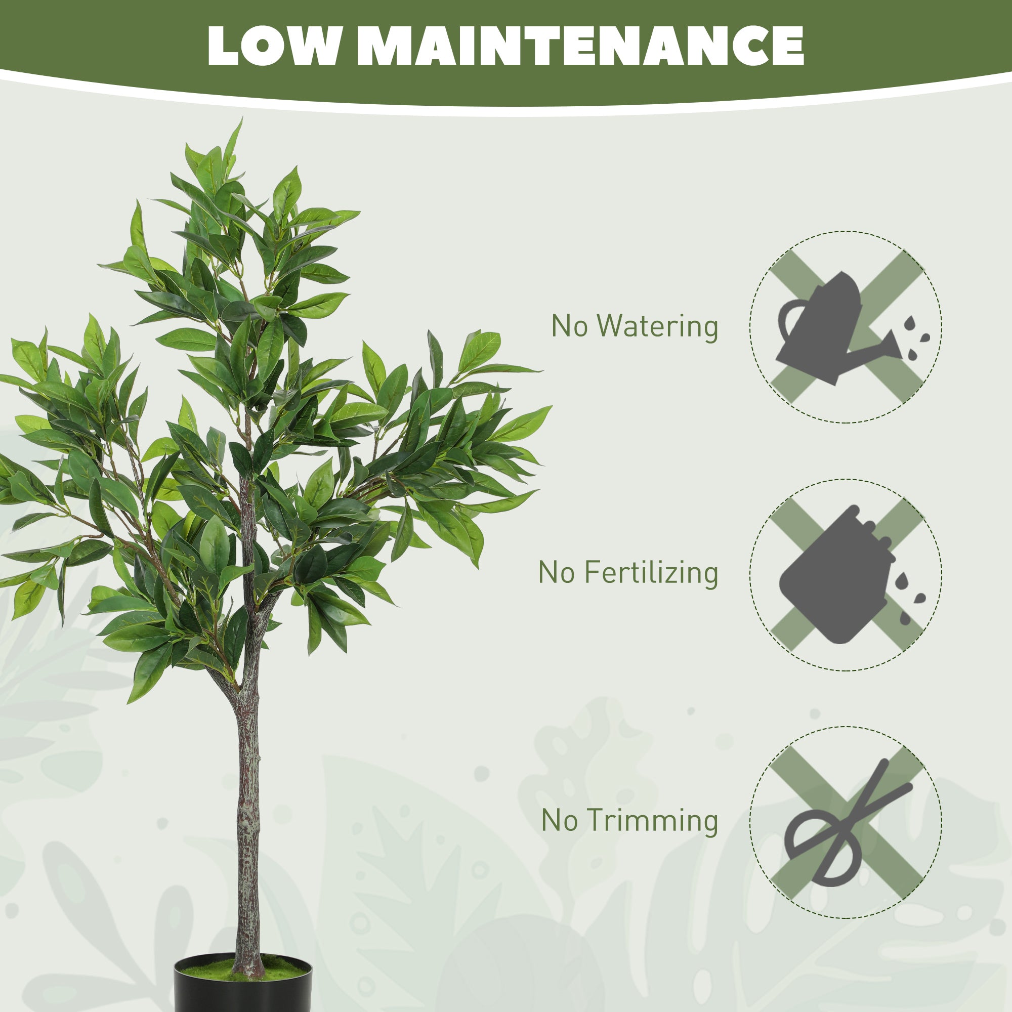 Potted Fake Plant, Lifelike Laurel Artificial Tree with 345 PEVA Leaves for Home Decor, Green