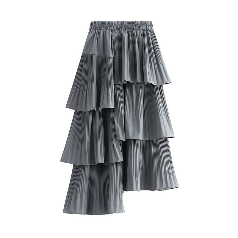 Asymmetric Pleated Cake Ruffled Irregular Skirt