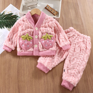 New Children's Homewear Boys And Girls Flannel Pajama Coat Thickened Warm Two-piece Set