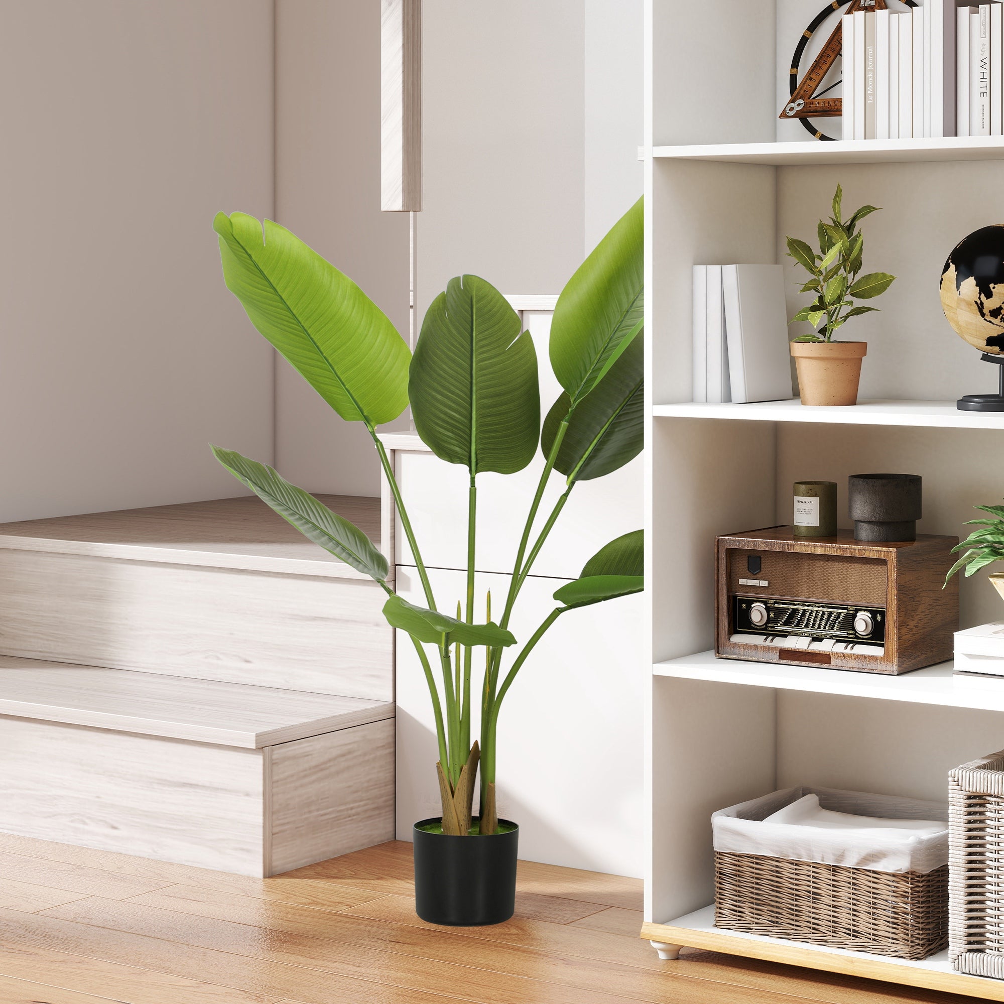 109cm Artificial Bird Of Paradise Plant, Faux Banana Leaf Tree With PEVA Leaves And Flocking, Decorative Palm Tree In Pot For Home Office Decor, Green
