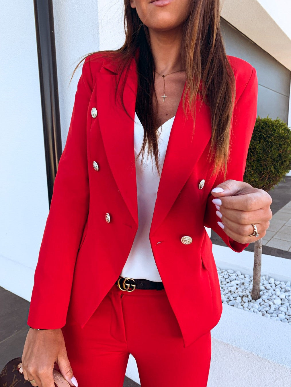 High Quality Blazer Metal Buckle Double Breasted Small Suit