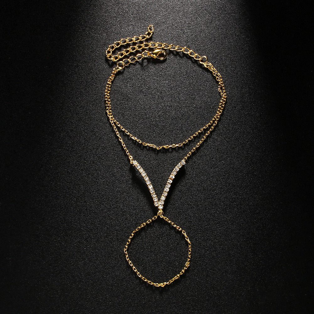 Women's V-finger Simple Copper Bracelet Silver Double-layer Bracelet