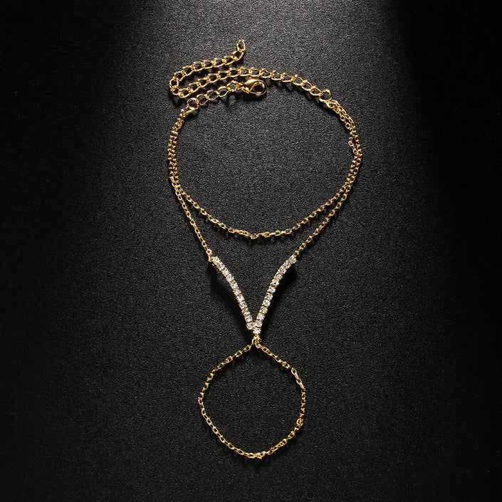 Women's V-finger Simple Copper Bracelet Silver Double-layer Bracelet