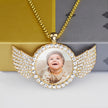 Angel Wings Medallions Custom Photo Pendant Necklace For Men Hip Hop Jewelry Iced Out Pendant Custom Engraved Name Memory Gift