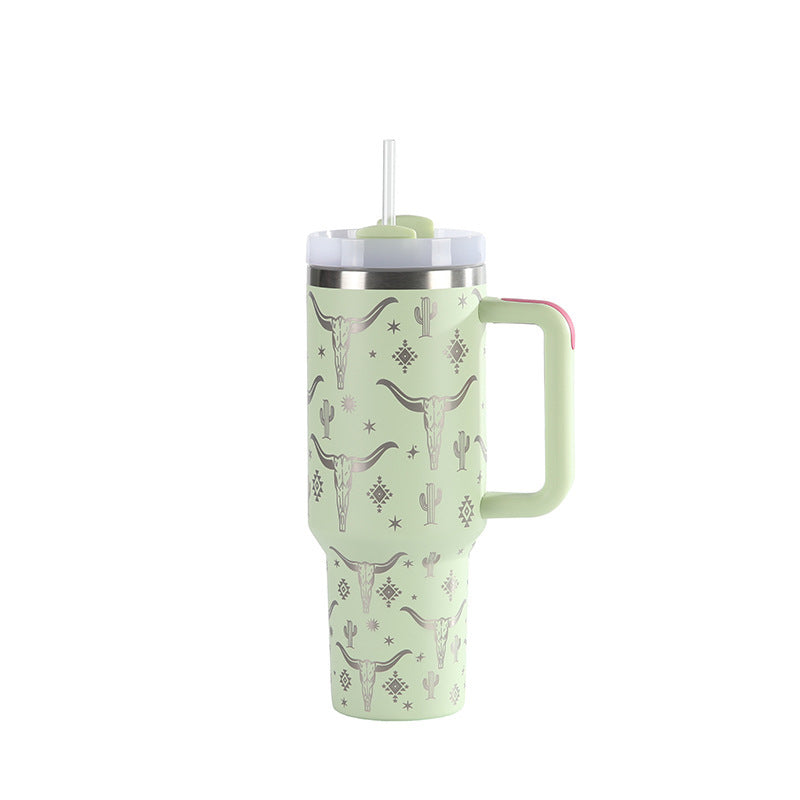 Laser Cow Head Printing Vacuum Cup Business Men's Large Capacity Warm-keeping Water Cup
