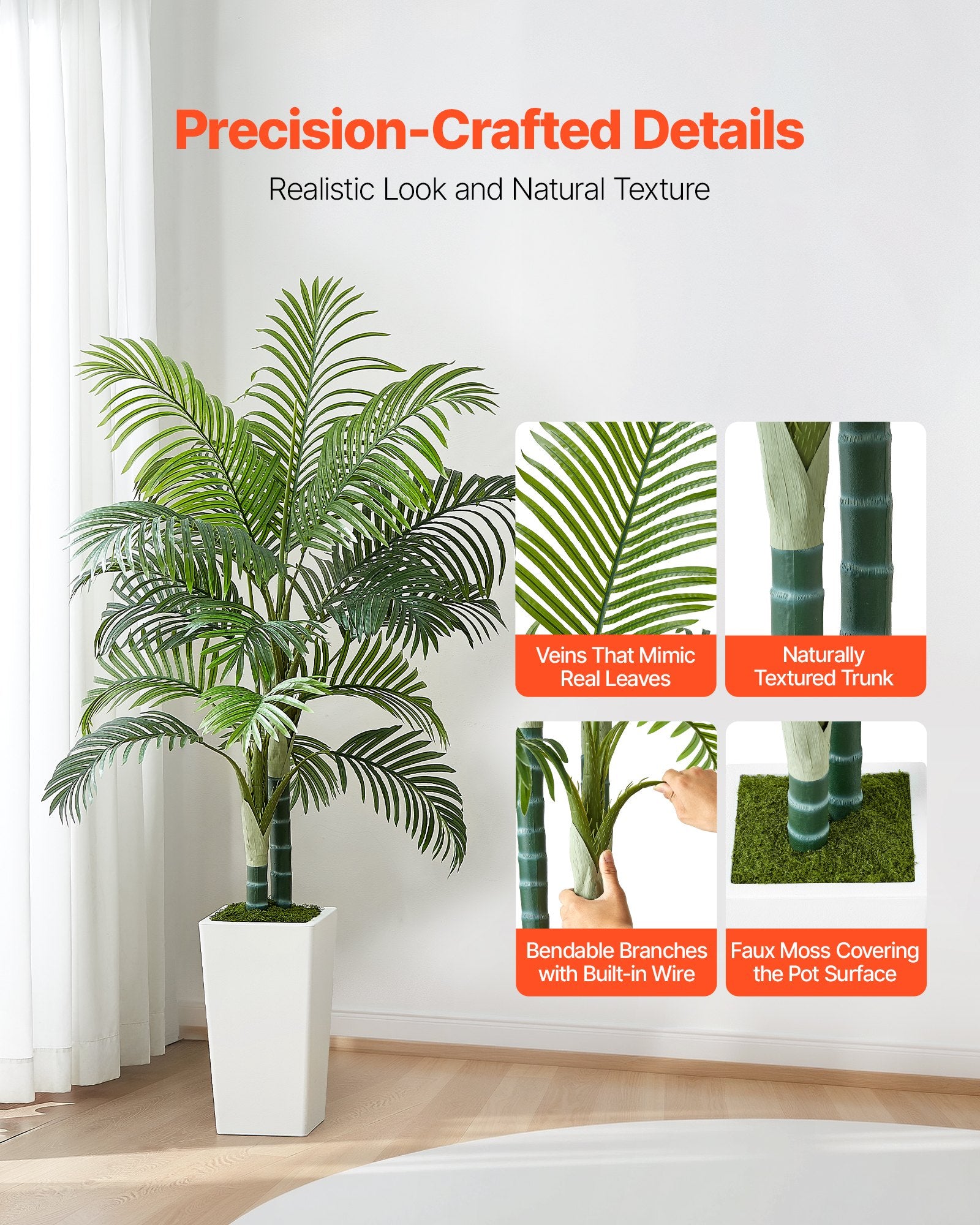 Artificial Areca Palm Tree 1524 Mm, Fake Palm Tropical Plants With White Tall Planter, Faux Floor Silk Plant In Pot, Large Trees For Home Office Living Room Decor House Warming, Indoor Outdoor