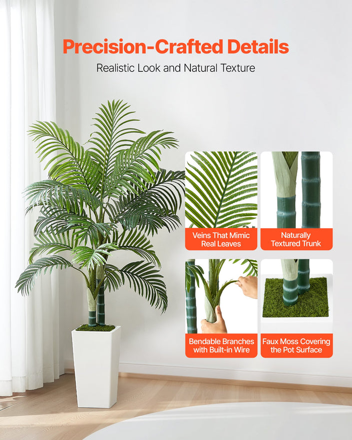 Artificial Areca Palm Tree 1524 Mm, Fake Palm Tropical Plants With White Tall Planter, Faux Floor Silk Plant In Pot, Large Trees For Home Office Living Room Decor House Warming, Indoor Outdoor