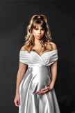 Maternity Photography Clothing V-neck Low-cut Slit Belted Long Skirt