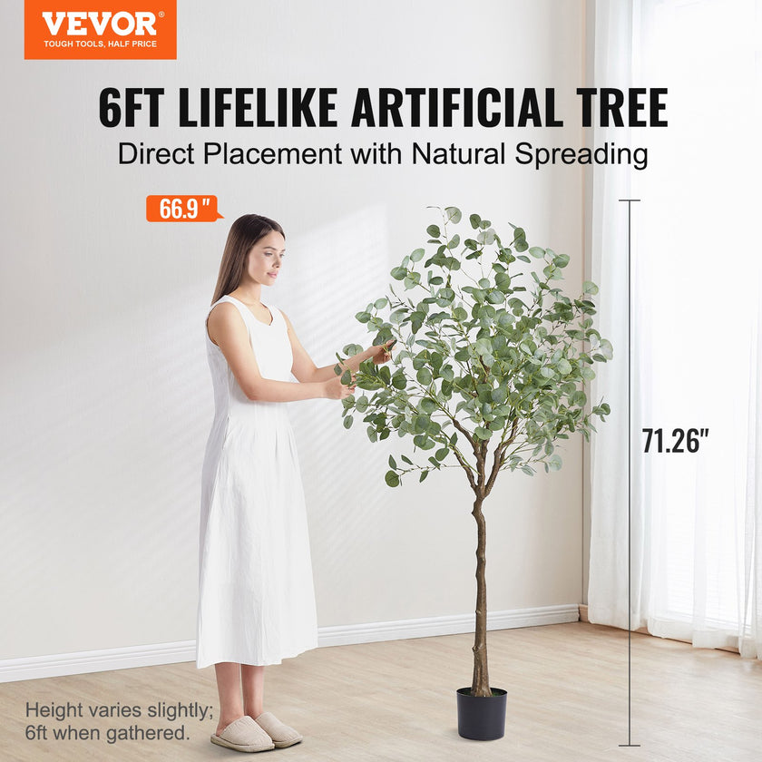 Artificial Eucalyptus Tree, 1.8 M Tall Faux Plant, Secure PE Material & Anti-Tip Tilt Protection Low-Maintenance Plant, Lifelike Green Fake Potted Tree For Home Office Decor Indoor Outdoor