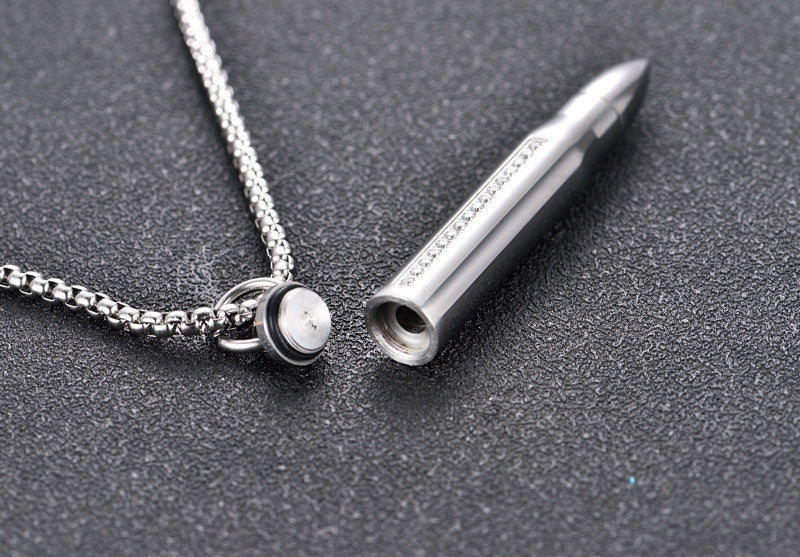 Ornament Diamond Bullet Pendant Stainless Steel Perfume Bottle Can Be Unscrewed