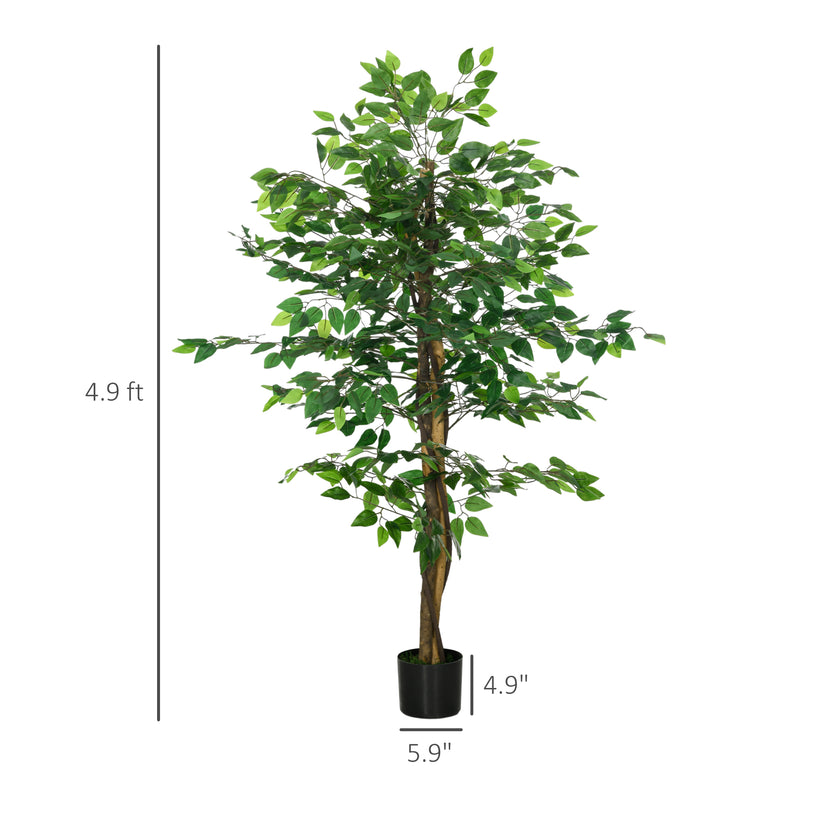 5ft Artificial Tree, Indoor Fake Ficus with Pot for Home Office Living Room Decor
