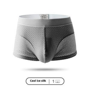 Ice Silk Men's Boxer Briefs Summer Breathable Mesh Hollow Out