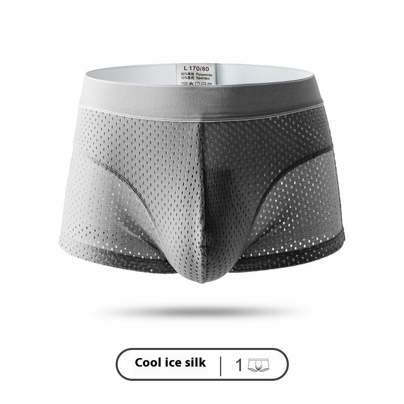Ice Silk Men's Boxer Briefs Summer Breathable Mesh Hollow Out