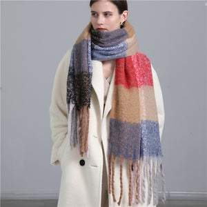 Extended Plaid Scarf Cashmere Thickened Warm Shawl Scarf Tassel Female Winter