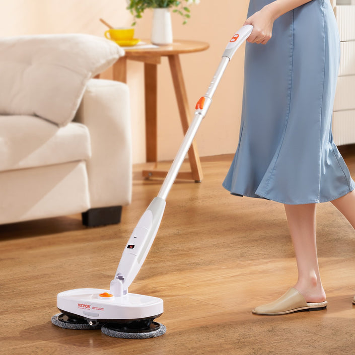VEVOR Cordless Electric Mop, Electric Spin Mop With Water Tank, Up To 40 Mins Battery, LED Headlight, Dual Mop Heads, 4 Microfiber Pads  4 Trapezoid Microfiber Pads, For Hardwood Tile Floor Cleaning