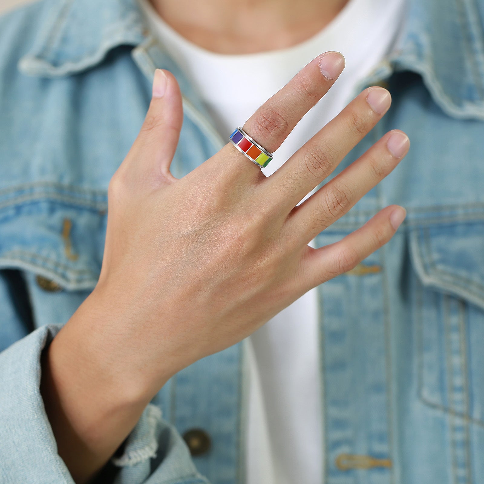 Rainbow Drop Glue Rotatable Ring For Men