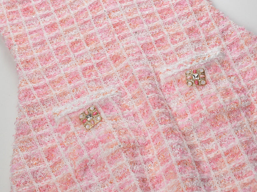 Temperament Cute Youth-looking Plaid Crew Neck Knitted Dress