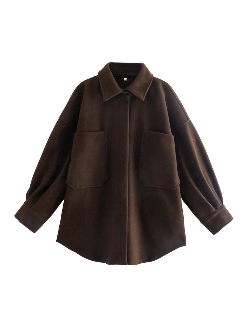 Vintage Woolen Shirt Top Spring Winter New Loose Profile Shirt Coat
