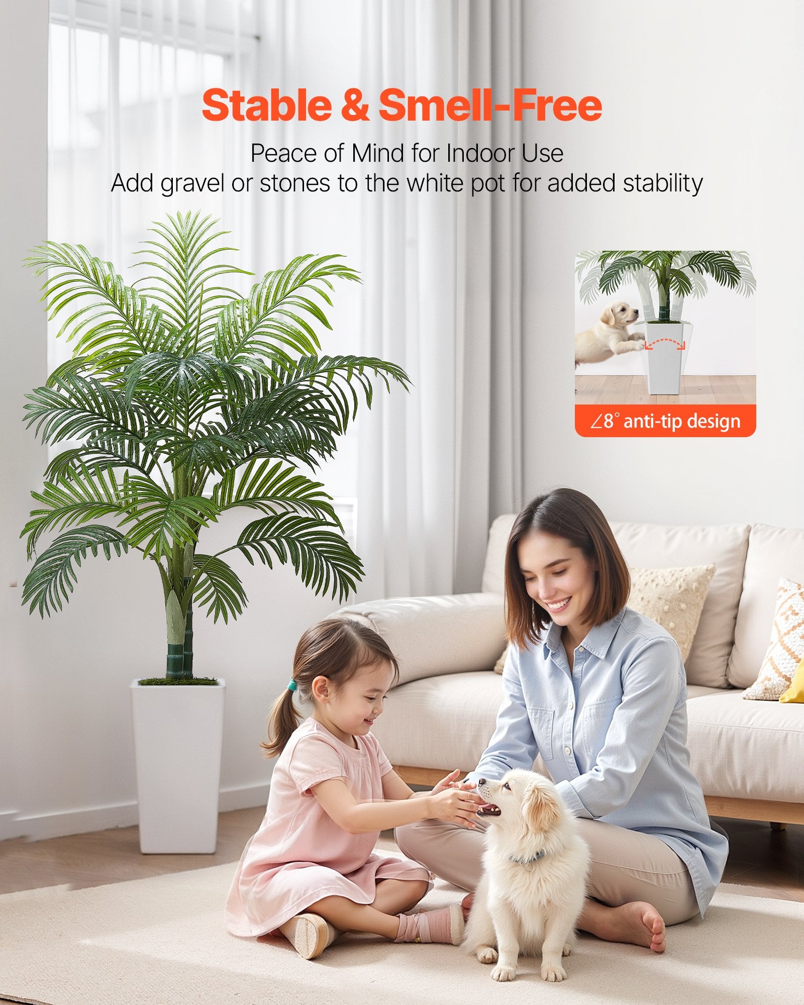 Artificial Areca Palm Tree 1524 Mm, Fake Palm Tropical Plants With White Tall Planter, Faux Floor Silk Plant In Pot, Large Trees For Home Office Living Room Decor House Warming, Indoor Outdoor