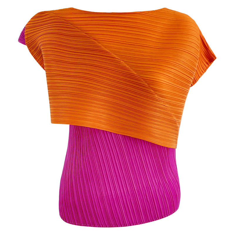 Women's Color Matching Irregular Fashion Tops T-shirt