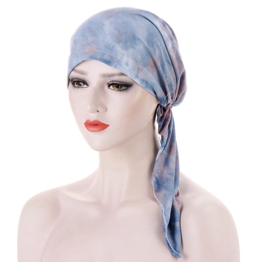Curved Tail Turban Hat Flower Cloth Pullover