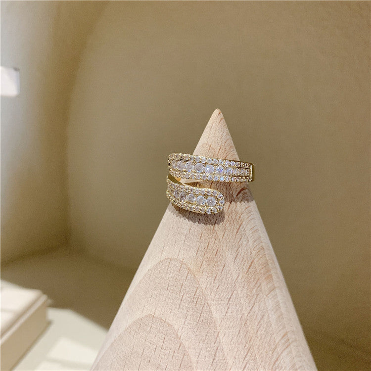 French Style Micro Inlaid Zircon Wave Twisted Ring For Women