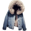 Loose Thick Plush Fur Collar Denim Coat For Women