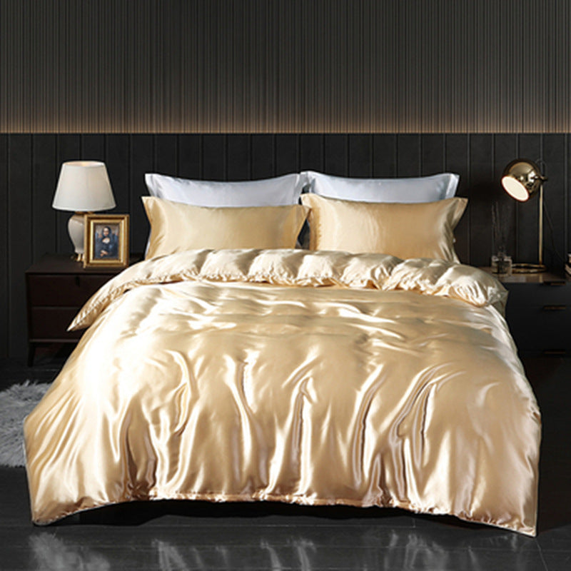 Solid Color Silk Four-piece Set Double-sided Quilt Cover Bedding