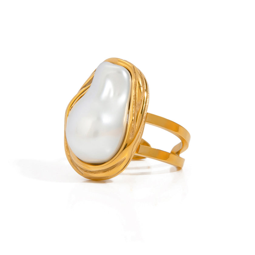 Stainless Steel Exaggerated Pearl Niche Ring