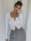 Homemade Super Revealing Figure With Collarbone Exposed Long Sleeved High Waisted Short Top That Spicy Girls Love To Wear