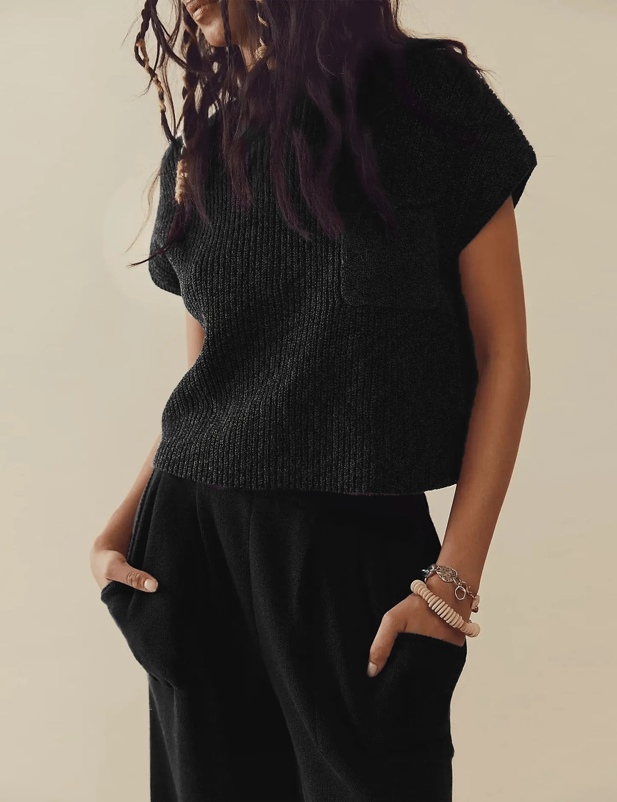 Women's Casual Two Piece Outfits With Pockets Sleeveless Top And Loose Pants Fashion Tracksuit Lounge Sets