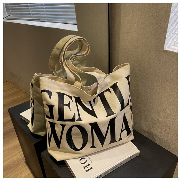 Large Capacity Canvas Bag Women Letter Printed Shoulder Travel Simple Handbags Travel Casual Daily Shopping Bags Totes