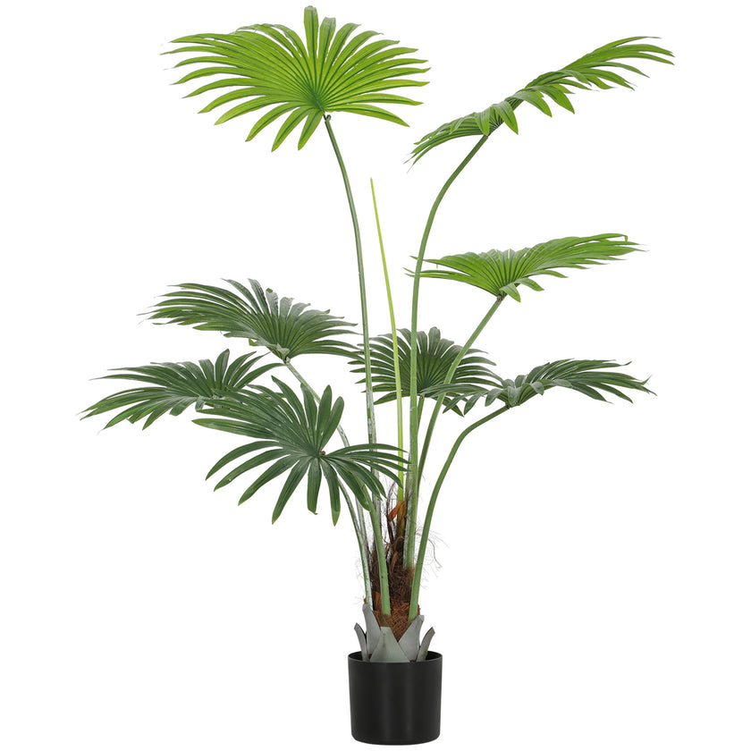 145cm Artificial Palm Tree, Decorative Artificial Plant With Lifelike PEVA Leaves And Coconut Coir, Fake Tree With Plastic Pot And Flocking For Home Office Decor, Green