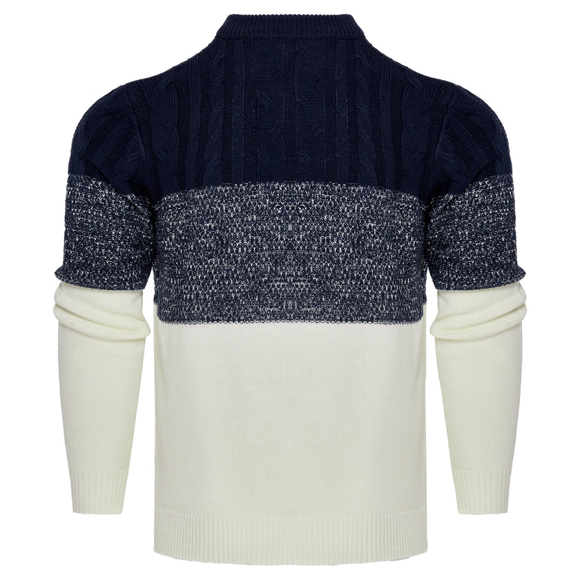 Men's Casual Color Block Long Sleeve Cable Knit Pullover Sweater